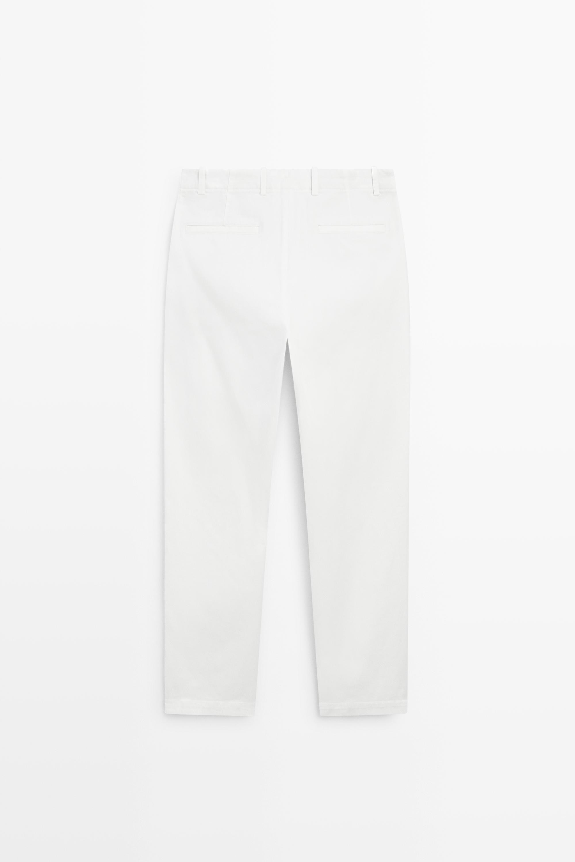 Straight-leg cotton blend pleated pants